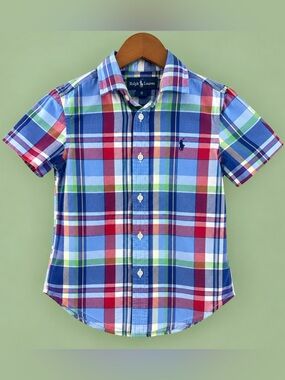 Ralph Lauren Boys Multicolor Plaid Button Down Shirt Size 5